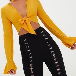 Pretty Little Thing Tie Front Frill Blouse NWT